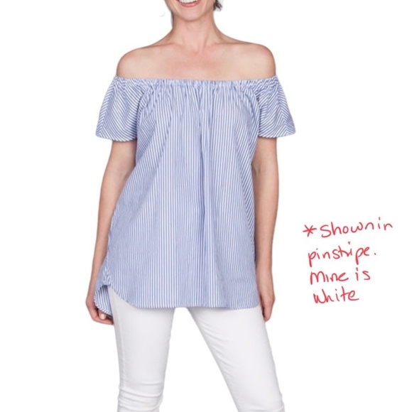 ORGANIC BY JOHN PATRICK BRIGHT WHITE COTTON POPLIN OFF THE SHOULDER TUNIC - Picture 2 of 16